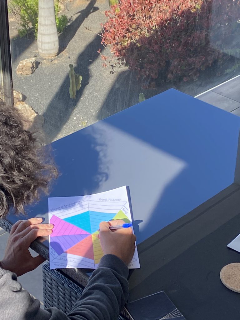 Person working on table outside